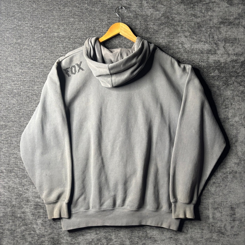 Fox Racing Mens Zip Up Hoodie Large Grey Graphic Sweatshirt Y2K Grunge Skater - Picture 2 of 11